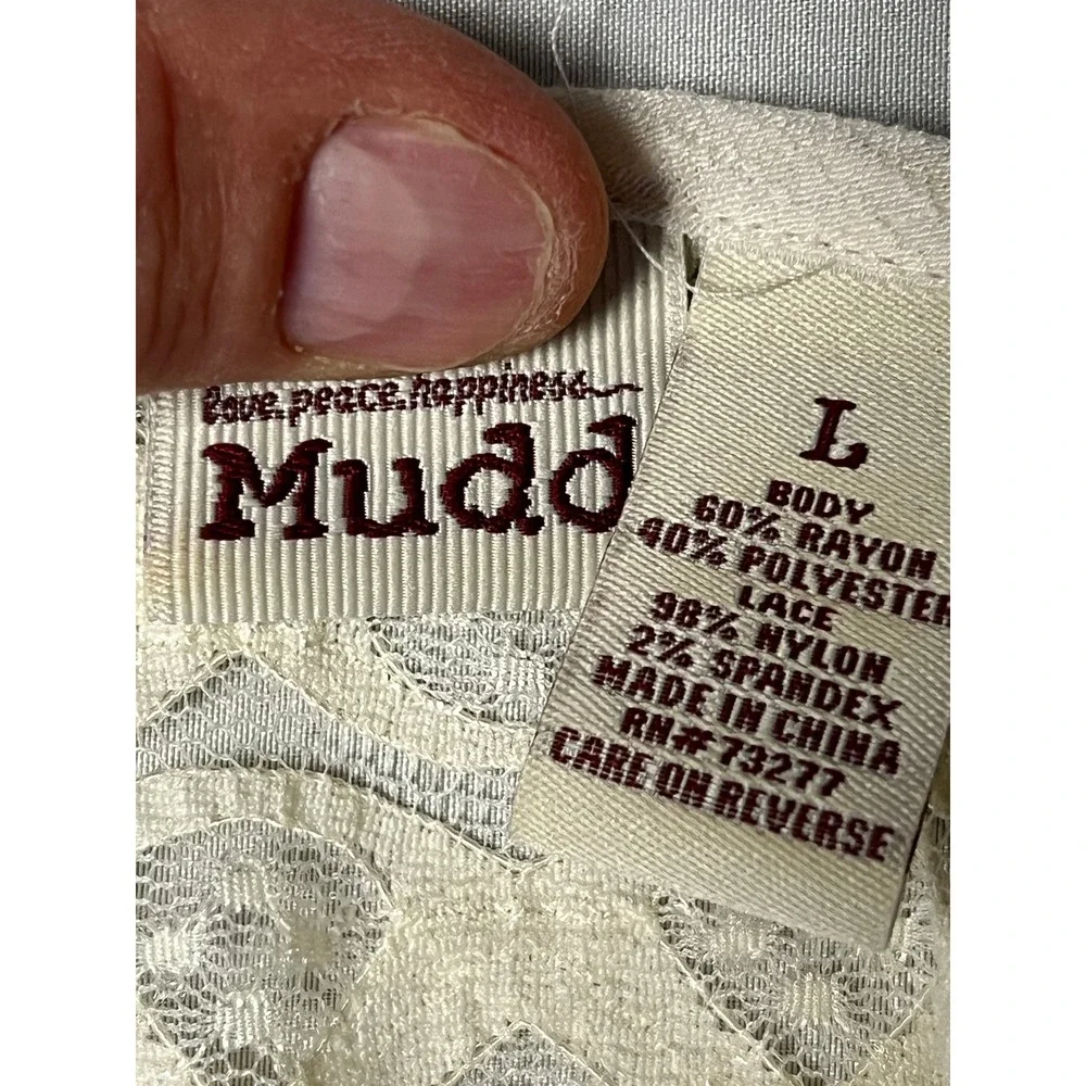 Mudd Lg Ivory Crochet Lace Peasant Cottagecore Blouse 3/4 Sleeve Button Front